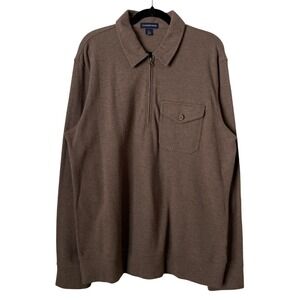 Lands End Shirt Mens Large Brown 1/4 Zip Elbow Patches Faux Suede Pocket Shacket